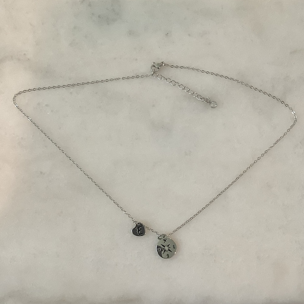 Silver Plated Initial Disc Necklace with Star Accent - E, Brand New